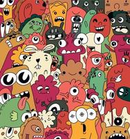 Background for your design with different cartoon monsters, colorful pattern with cute funny characters. Smiling monsters for children's drawings, coloring books, t-shirts, clothes, textiles vector