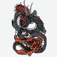 ilustración de dragón vs tigre vector