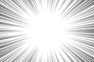 Speed lines in frame for manga comics book. Radial motion background. Monochrome explosion and flash glow. Vector