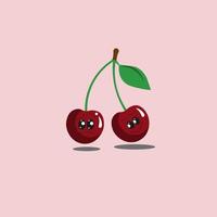 illustration of a pair of red cherries with beautiful eyes vector