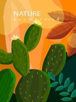 Tropical, flower and leaves nature background vector illustration. Modern trendy design for banner, poster, cover, postrcard.