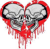 cráneo de san valentín con corazón, camisetas de diseño vintage grunge vector