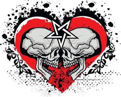 cráneo de san valentín con corazón, camisetas de diseño vintage grunge vector