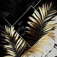 Golden palm leaves on white and black marble background, template, postcard - Vector