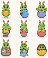 Turtle Happy Easter. Cute Turtle on the Easter theme in cartoon. Vector illustration. Isolated on white background. Easter holiday vector set.