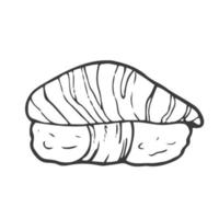 Fresh delicious sushi rolls in doodle style. Black and white isolated illustration on a white background vector