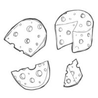 conjunto vectorial de queso aislado en un fondo blanco. ilustración de vector de contorno de queso dibujado a mano. boceto de queso