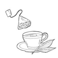 taza con bolsita de té icono de doodle de contorno dibujado a mano. bebida caliente - ilustración de esbozo de vector de taza de té para impresión, web, móvil e infografía aislado sobre fondo blanco.