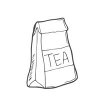 Craft Paper Bag with Tea. Element for the design of the kitchen of cafes and restaurants. Vector illustration isolated on a white background.