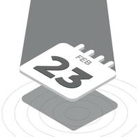 23 de febrero: calendario 3d en blanco y negro flotando con foco en fondo blanco vector