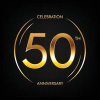 50th anniversary. Fifty years birthday celebration banner in bright golden color. Circular logo with elegant number design. vector
