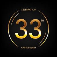 33 aniversario. banner de celebración de cumpleaños de treinta y tres años en color dorado brillante. logo circular con elegante diseño de números. vector