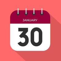 January day 30. Number thirty on a white paper with wine color border on pink background vector. vector