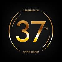 37th anniversary. Thirty-seven years birthday celebration banner in bright golden color. Circular logo with elegant number design. vector
