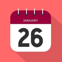 January day 26. Number twenty-six on a white paper with wine color border on pink background vector. vector