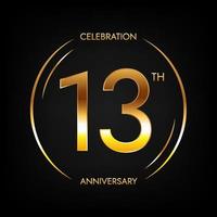 13 aniversario. banner de celebración de cumpleaños de trece años en color dorado brillante. logo circular con elegante diseño de números. vector