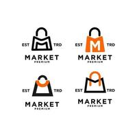 Market shop bag initial M set collection logo icon design vector