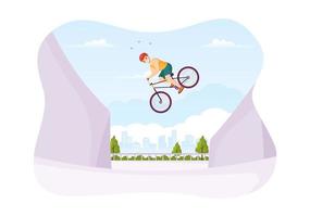 ilustración de deporte de bicicleta bmx con jóvenes en bicicleta para banner web o página de inicio en plantilla de fondo de dibujo a mano de dibujos animados plana vector