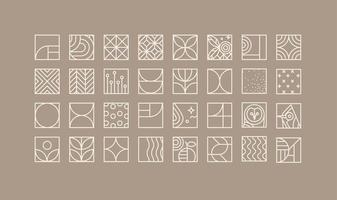 Set of creative modern art deco icons in flat line style drawing on coffee background. vector