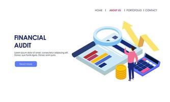 concepto de negocio de auditoría financiera con carácter para la página de destino del sitio web vector