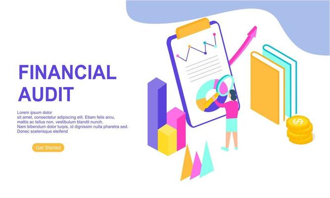 Financial audit business concept with character for website landing page