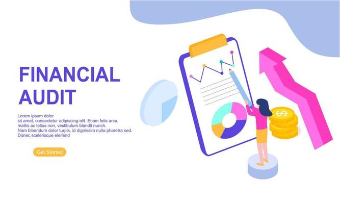 Financial audit business concept with character for website landing page