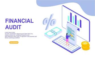 concepto de negocio de auditoría financiera con carácter para la página de destino del sitio web vector