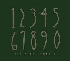 Set of art deco numbers drawing in vintage style on green background vector