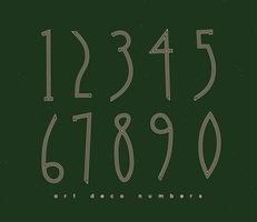 Set of art deco numbers drawing in vintage style on green background vector