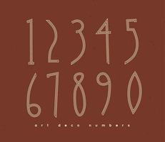 Set of art deco numbers drawing in vintage style on coral background vector