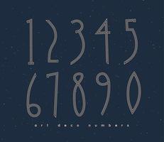 Set of art deco numbers drawing in vintage style on blue background vector