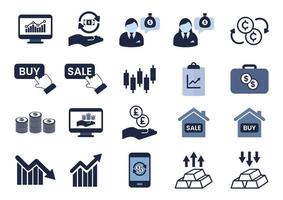 finance and investment flat icon element blue and black set design vector