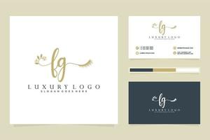 colecciones iniciales de logotipo femenino fg y vector premium de plantilla de tarjeta de visita