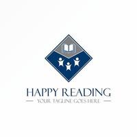 Book and Happiness people on block image graphic icon square logo design abstract concept vector stock. Can be used as a symbol related to education.