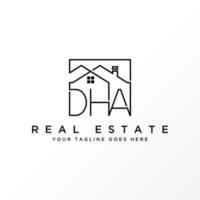 Letter or word DHA sans serif font with line roof house image graphic icon logo design abstract concept vector stock. Can be used as a symbol related to Properties or initial