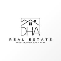 Letter or word DHA sans serif font with line roof house image graphic icon logo design abstract concept vector stock. Can be used as a symbol related to Properties or initial