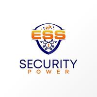 Letter or word ESS sans serif font in guide or shield with hole key and tech image graphic icon logo design abstract concept vector. Can be used as a symbol related to technology or security vector