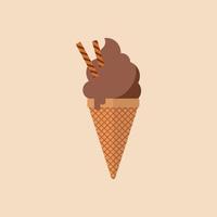 Chocolate ice cream in the cone vector