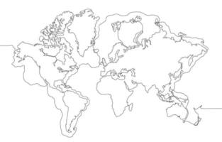 mapa del mundo limpio con estilo de arte de línea de un trazo de contorno vector