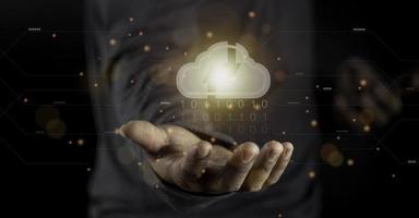 Cloud computing concept - connect to cloud. Businessman or information technologist with cloud computing icon. photo