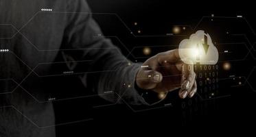 Cloud computing concept - connect to cloud. Businessman or information technologist with cloud computing icon. photo