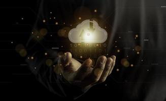 Cloud computing concept - connect to cloud. Businessman or information technologist with cloud computing icon. photo
