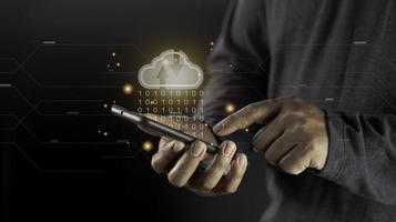 Cloud computing concept - connect to cloud. Businessman or information technologist with cloud computing icon. photo