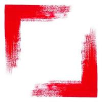 Red angled frame isolated on white background. Square corner border hand drawn with acrylic red paint. Place for text, copy space, hand painted frame, for invitations, printing. photo
