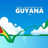 Guyana independence day vector illustration with cloud and ocean 3d looks. South American country public holiday greeting card. Suitable for social media post.