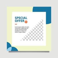 plantilla única de redes sociales para descuentos, promociones y ofertas. plantilla cuadrada con espacio de imagen triangular. vector