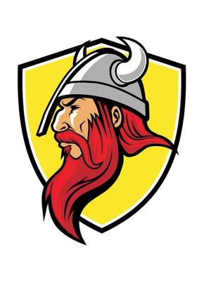 viking mascot head with badge