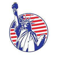 liberty statue in circle with usa flag background vector