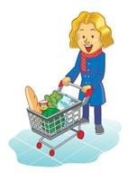 women using trolley at supermarket vector