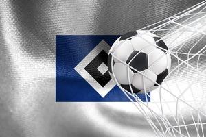 UEFA Champions League 2023, Hamburger SV flag with a soccer ball in net, UEFA Wallpaper, 3D work and 3D image. Yerevan, Armenia - 2023 January 27 photo